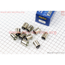Лампа повороту (біла з цоколем) 12V / 10W G18 BA15D (+/- контакти внизу) - 10шт Naite (РАЗНОЕ)