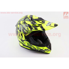 Шлем кроссовый/эндуро/АТV HF-116 XXL 63-64см (наш замер 59-60см L), NEON YELLOW глянец с чёрно-белым рисунком Q70
