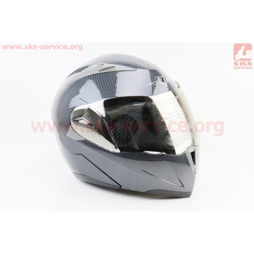 Шлем модуляр, закрытый с откидным подбородком+откидные очки BLD-158 М (57-58см), "КАРБОН" глянец