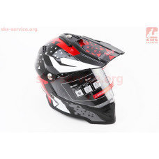 Шлем кроссовый/эндуро/АТV со стеклом BLD-819-7 S (55-56см), ЧЁРНЫЙ с серо-красно-белым рисунком