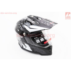 Шлем кроссовый/эндуро/АТV со стеклом BLD-819-7 S (55-56см), ЧЁРНЫЙ с серо-белым рисунком