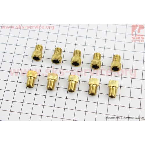 Перехідник шланга насоса з резинкою (золотник Schrader AV-Presta FV) 10шт к-кт Китай (ВЕЛОИНСТРУМЕНТ)